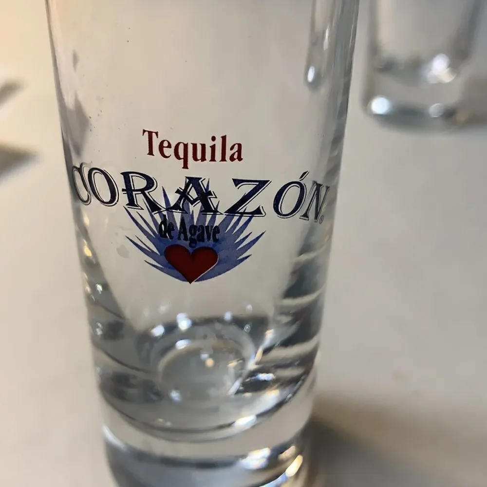 Tequila Corazon Shot Glasses 2 Oz Each Blue Red Writing 4 Included 4 1/4 In Tall